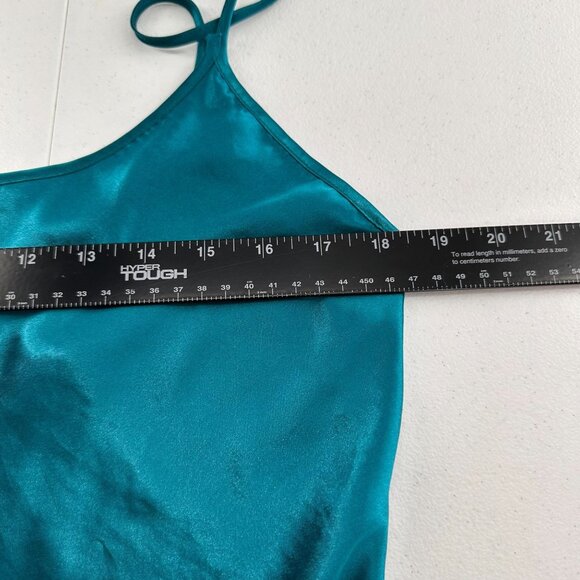 Vtg California Dynasty Satin Chemise Nightgown Adjustable Spaghetti Straps Teal - Picture 5 of 7